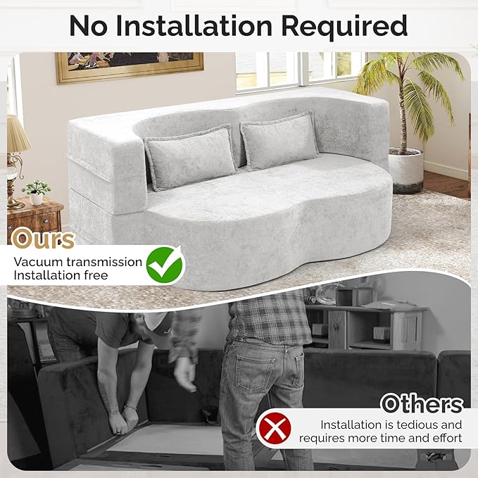 78 Convertible Sofa Bed with Pillows Queen Sleeper SofaFoam Folding Mattress Sleeper Modern Teddy Fabric Floor Cushion and Futon Chaise Lounge SofaFor ApartmentsGuest RoomsGuest UseCondoBeige