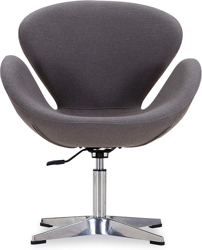 Manhattan Comfort Raspberry Adjustable Swivel Accent Chair with 360° Turn Polished Chrome Base Modern Retro Design Versatile Seat Ideal for Any Room Set of 1 Grey