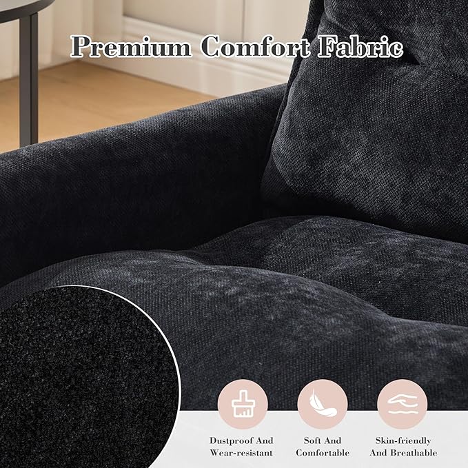 Swivel Accent Chairs for Living Room 36.2 Comfy Swivel Chair with Solid Metal Base Single Sofa with Pillows &amp Side Pockets (Black)