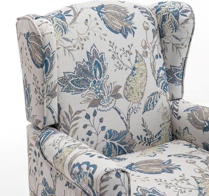Modern Accent Chair with Retro Wood Legs Comfy Upholstered Armchair Floral Design Single Sofa Chair for Living Room Bedroom Office - Floral