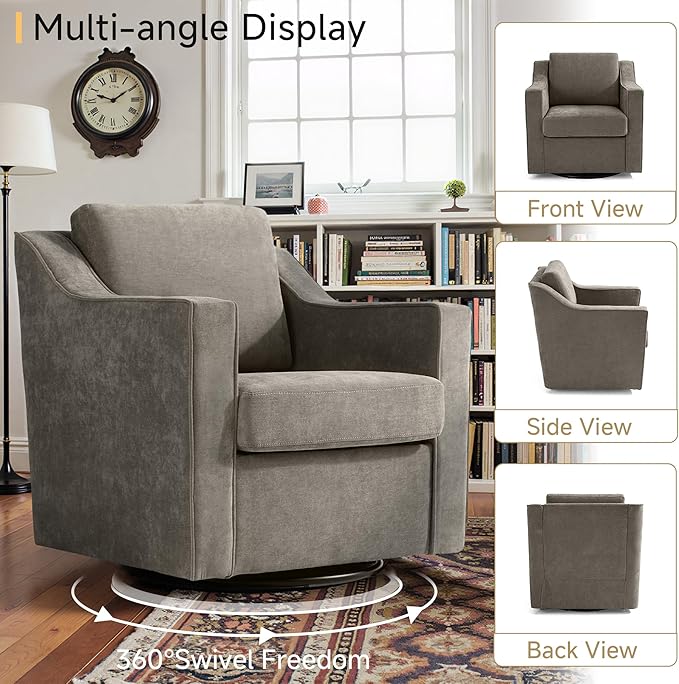 Pia Ricco Set of 2 Oversized Modern Striped Fabric Swivel Accent Chairs with Removable Covers Living Room Reception SetNavy