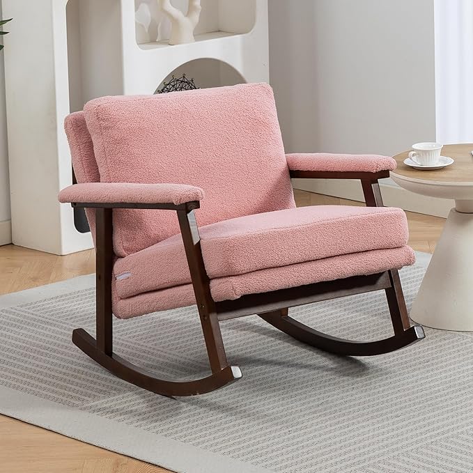 WakZero Accent Chair Comfy Rocking Nursery Armchair Glider Rocker Mid Century Modern Accent Chairs Upholstered for Living Room/Bedroom
