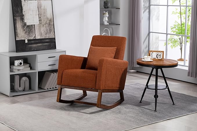 Mid Century Modern Accent Chair with Wood e Upholstered Living Room Chairs with Waist Cushion Reading Armchair for Bedroom Sunroom