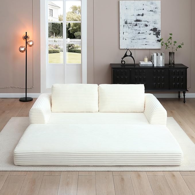 Foldable Boneless Love Seat Couches in a Box Modern Floor Foam Sleeper Sofa Bed 2-in-1 Convertible Cloud Sofa for Home Apartments Bedroom