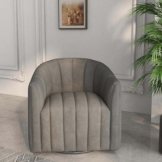 Swivel Accent ChairCuddle Modern Barrel ArmchairComfy Velvet Round Chair with Metal Base for Living Room Bedroom(Gray)