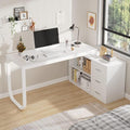 White Large L Shaped Office Computer Desk with Drawers Reversible Long Corner Gaming Work Study Desk Table with Adjustable Shelves &amp Storage Drawers for Home Office Bedroom