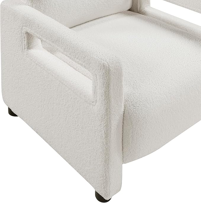 Lexicon 30 W Modern Accent Chair Boucle Fabric Upholstered Living Room Chair with Wrapped Square Armrests for Living Room/Bedroom Beige