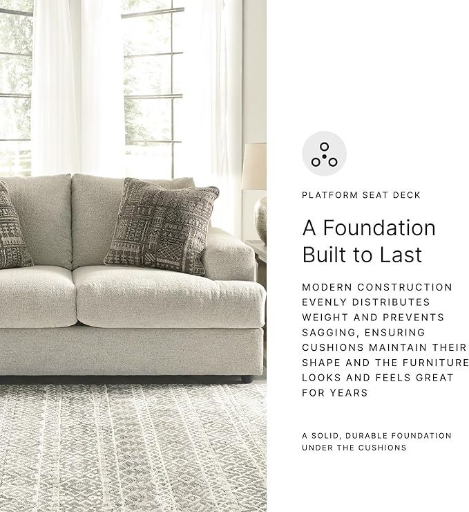 Signature Design by Ashley Soletren Contemporary Chenille Loveseat with 2 Accent Pillows Off-White