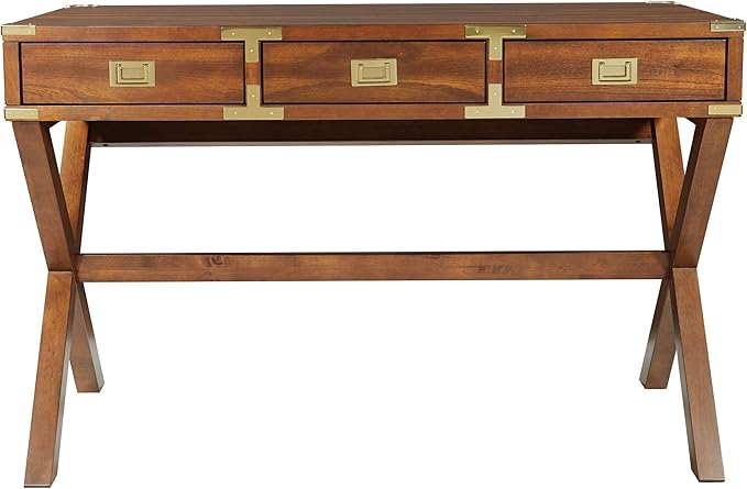 OSP Home Furnishings Wellington 46-Inch Writing Desk with Power Hub and 3 Storage Drawers Toasted Wheat