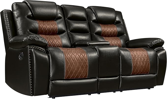 New Classic Furniture Nikko Faux Leather Manual Console Loveseat with Dual Recliners Brown