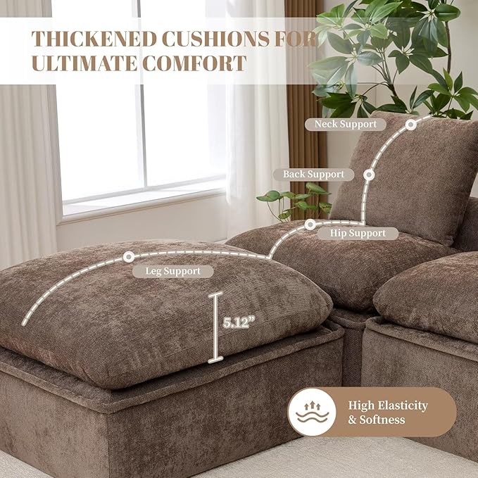119 Oversized Cloud Modular Chenille Sectional Sofa with 2 Coffee Table Trays 4 Seat Couch Sectional Large Sectional Couches for Living Room Coffee