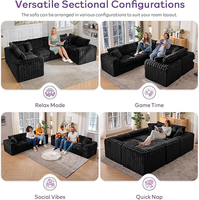 TYBOATLE 135’’ Boneless Slow-Rebound Memory Foam Couch Cloud Sectional Couches for Living Room w/Upgraded Fabric Comfy Deep Seat Fluffy U Shaped Modular Sectional Sofa w/Chaise