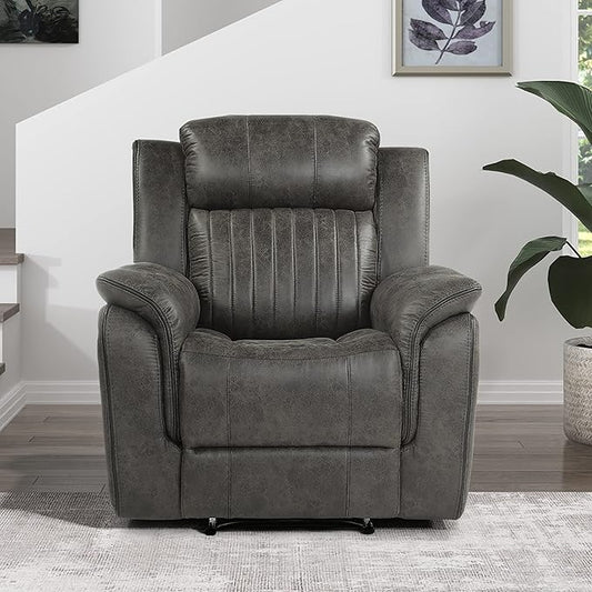 Lexicon Recliner Chair Home Theater Seating Manual Polished Microfiber Upholstery Reclining Chair 39.5 W Recliner Brownish Gray