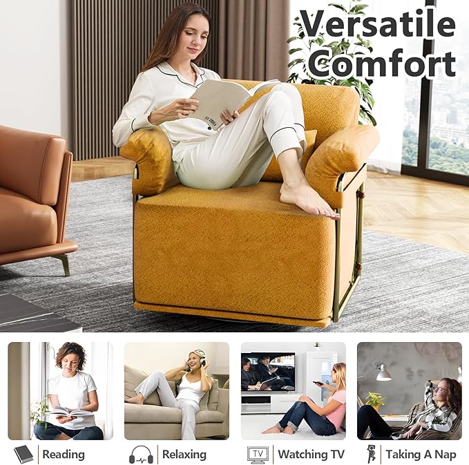 Swivel Accent Chairs 360 Swivel arm Chairs for Bedroom Club Chair with Back Gold Frame Tall Base for Office and Living Room (Orange)