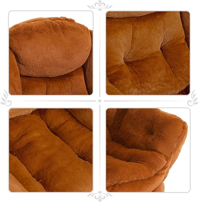 HollyHOME Lazy Chair with Foldable Ottoman Accent Comfy Lounge Armchair and Folding Footrest Stool Leisure Sofa Reading Chair and Footstool for Living Room BedroomFaux Fur Brown