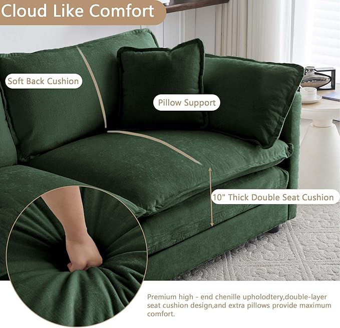 Sectional Sofa 4 Seater with Movable 2 OttomansOversized Modular Couch Deep Seat (Green 146.5 inch-U)