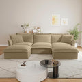 120 Inch 3-Seater Oversized Sectional Sofa with 2 Ottomans - Wide Deep Seat Removable Washable Corduroy Fabric for Living RoomCamel