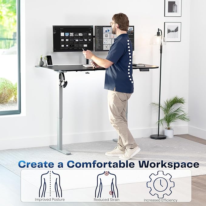 VIVO Electric 63 x 32 in Standing Desk Memory Height Adjustment 1B Series Holds 220 lbs Black Carbon Fiber Top Gray Frame DESK-KIT-1G1R