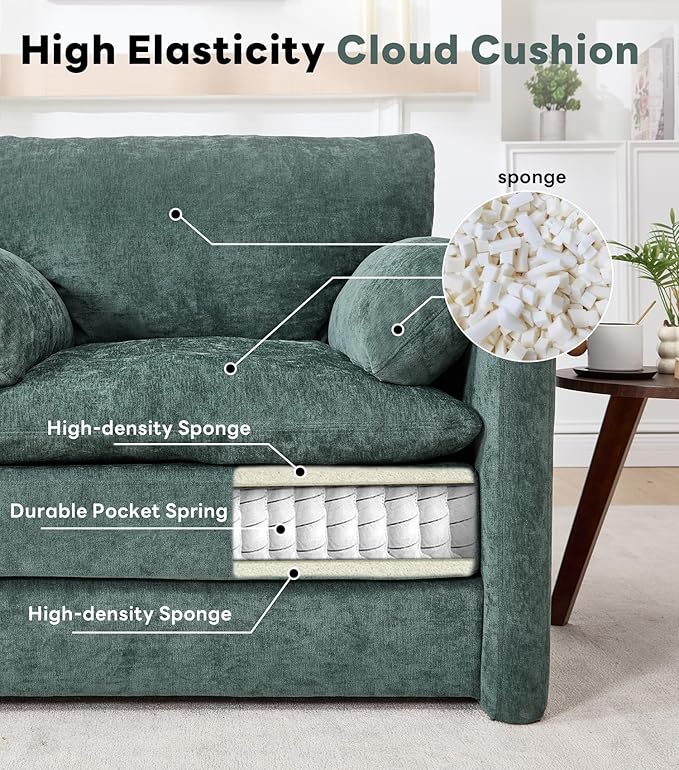 Tbfit Oversized Accent ChairModern Chenille Armchair for Living Room Comfy Upholstered Reading Chairs for Bedroom Apartment Office RV Green