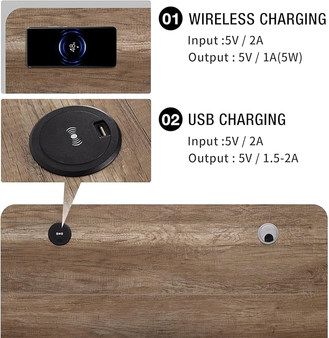 UNICOO Crank Adjustable Height Standing Desk Game Table Home Office Table Computer Desk with USB and Wireless Charger (NTCSET-01 - Antique Oak - M2)
