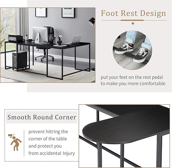 Generic U Shaped Computer Desk Industrial Corner Writing Desk with CPU Stand Gaming Table Workstation Desk for Home Office (Black) (Old SKU: WF198675AAB)