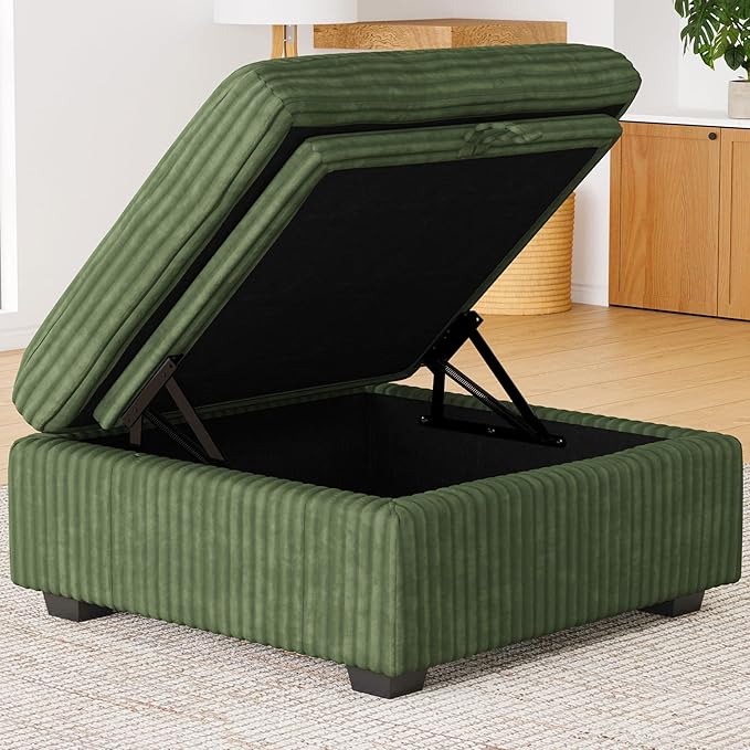 Belffin Ottoman Seat with Storage for Modular Sectional Sofa Storage Ottoman Bench Footrest for Living Room Corduroy Sectional Couch Green