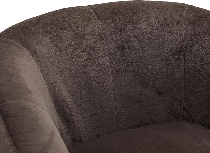 Christopher Knight Home Manie Plush Fabric 360° Swivel Accent Chair Solid Wood Living Room Swivel Barrel Chair Rotating Single Lounge Sofa Comfy Reading Armchair Dark Brown