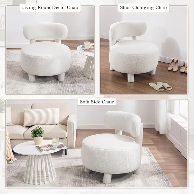 Minimalist Modern Accent Chair 28.35 Unique Armless Single Chair with Curved Backrest and Solid Wood Legs Teddy Fabric Upholstered Slipper Side Chairs for Living RoomBedroom Vanity Room