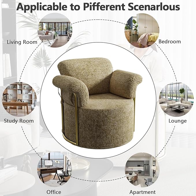 Swivel Accent Chairs for Living Room 360 Swivel Barrel Chair &amp Round Accent Chair with Armrests and Back for Office and Living Room (Brown)