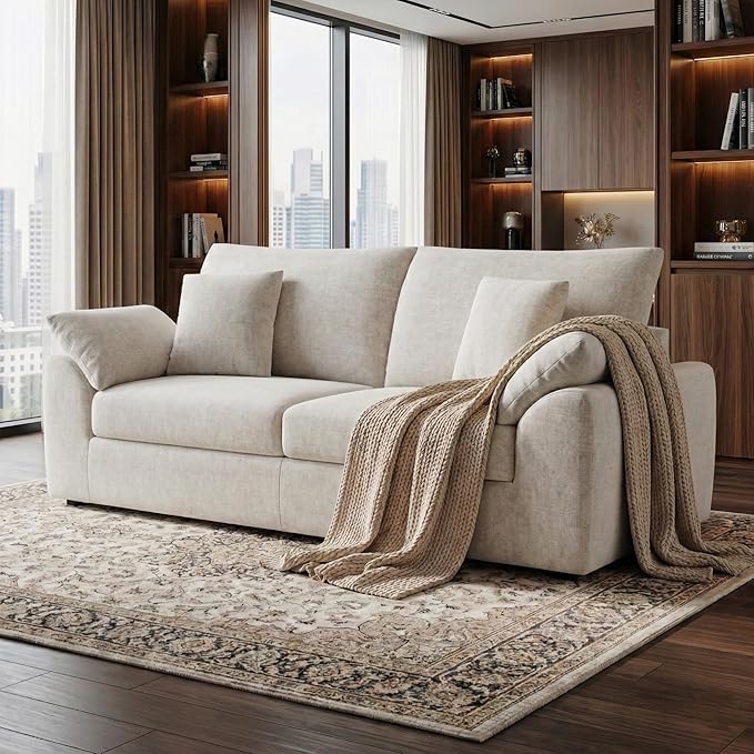 89.8 Modern Loveseat Sofa for Living Room Cloud Boneless Couches with 4 Pillows Mid Century Loveseat couches for Small Place No Assembly Required Beige