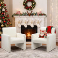 FUNKEEN Boucle Accent Chair Set of 2 – White Sherpa Armchairs with Plush Cushioned Seat Cozy Chairs for Living Room Bedroom Reading Nook