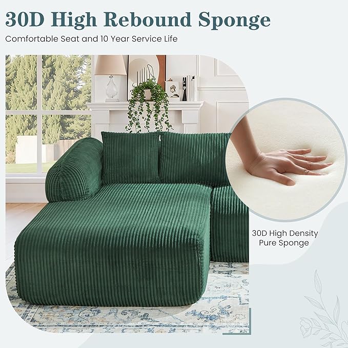 HOMREST 108 Modern Modular Sectional Sofa Sectional Couch with Deep Seat and Pocket Cloud L-Shape Sofa with Chaise Upholstered Boneless Couches for Living Room Bedroom Green Left Facing Chaise