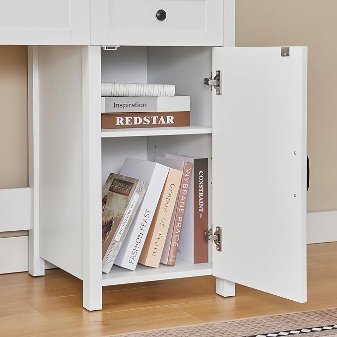 47 Farmhouse Executive Desk with Drawers Wood Home Office Desk wCharging Station File Drawer Storage Cabinet Rustic Computer Writing Desk (Antique White)