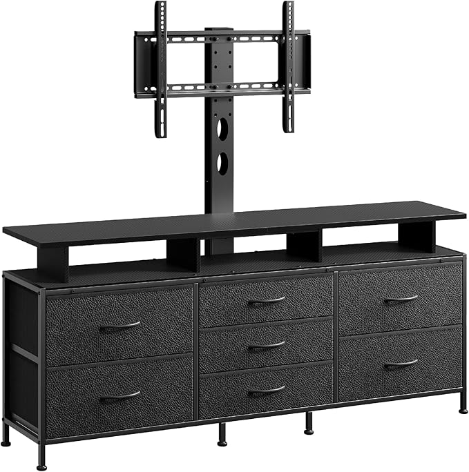 REAHOME TV Stand with Mount 63 Entertainment Center for 32/45/55/60/65/70 inch TVs Media Console Table with 7 Drawers Height Adjustable Mount Dresser TV Stand for Living Room Carbon Fiber Black