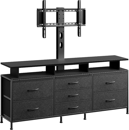 REAHOME TV Stand with Mount 63 Entertainment Center for 32/45/55/60/65/70 inch TVs Media Console Table with 7 Drawers Height Adjustable Mount Dresser TV Stand for Living Room Carbon Fiber Black