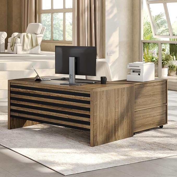 LITTLE TREE L-Shaped Computer Desk with File Cabinet Combo 63-Inch Office Desk 31-Inch Filing Cabinet with Storage &amp Drawer for A4/Letter/Legal Size File Large Business Furniture for Home Offic