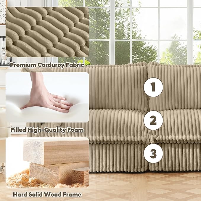 Corduroy Oversized Accent Chair 49” W Big Comfy Modular Cloud Chair Cozy Armchair for Living Room Bedroom Family Room Reading Nook Cover Removable Brown