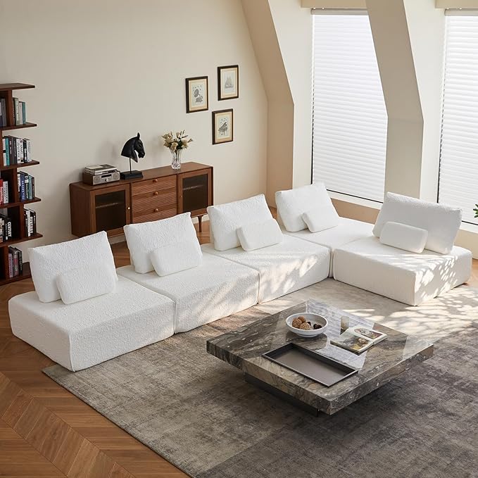 ADORZ Sectional Couches for Living Room Cloud Couch Modular Sectional Sofa with Pillow 2-Seat Boneless Couch for Living Room Bedroom No Assembly Required White