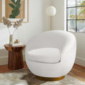 Ink+Ivy Jessel Swivel Accent Chair – Barrel Back Design Sherpa Upholstery 360-Degree Wood Base Modern Lounge Seating for Living Room or Bedroom 32 W Cream