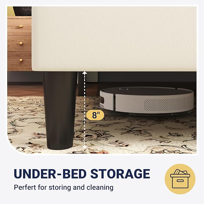 Allewie Full Size Platform Velvet Bed Frame with Geometric Wingback Headboard Boho Upholstered Bed with Wooden Slats Support No Box Spring Needed Easy Assembly Cream