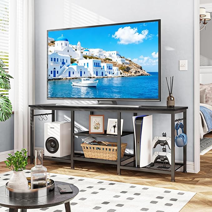 YGEOMER 55 Inch TV Stand for Bedroom Entertainment Center for Living Room Black