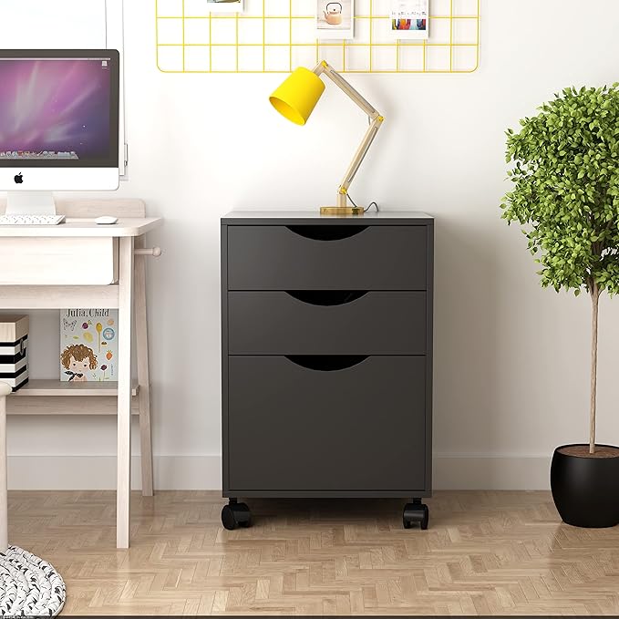 QDSSDECO 3 Drawer Mobile File Cabinet Rolling Vertical Filing Cabinet fits A4 Legal Paper and Letter Paper for Home Office Black