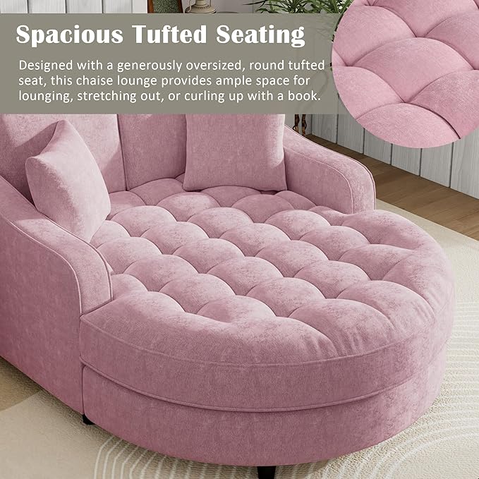 55 Oversized Chaise Lounge Chair Comfy Chenille Chaise Sofa Recliner Bed Upholstered Sleeper Couch Bed with Armrests and Detachable Pillows for Living Room Movie Room Bedroom (N719P256002P)