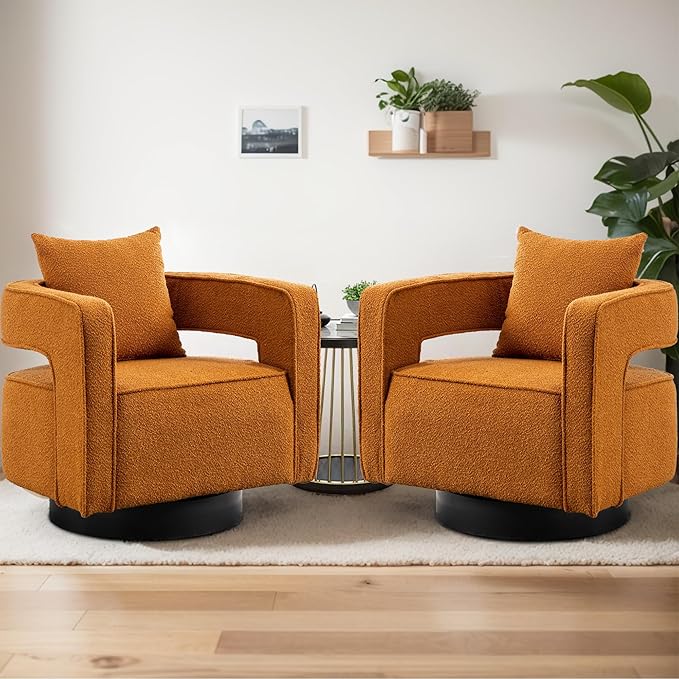 Chifee &amp Vingol 28.9 Boucle Modern Swivel Accent Barrel Chair Set of 2Caramel
