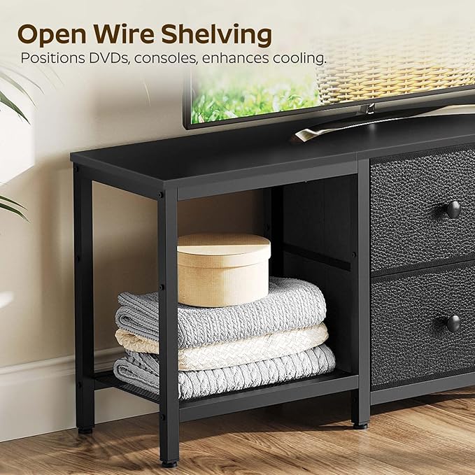 TV Stand for TVs up to 55 Entertainment Center with 2 Fabric Drawer Media Console with Shelves Television Stands for Living Room Bedroom Black DS02BB