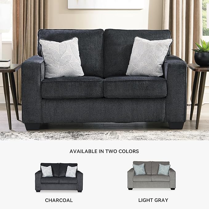 Signature Design by Ashley Altari Modern Loveseat with 2 Accent Pillows Dark Gray