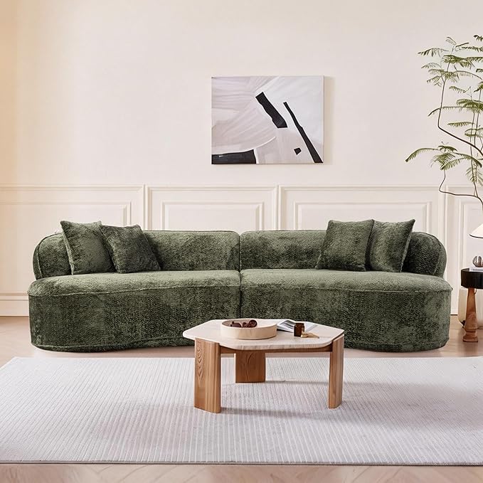 Modular Sectional Sofa Cloud Boneless Couch with Layered Cushion Upholstered Sofa in a Box Flexible Module Combination for Living Room No Assembly (Green 114”)