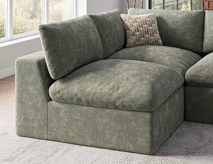 120 Cloud Sectional Couch | Oversize Boneless Couches for Living Room | 4 Seater Modern L-Shape Sofa | Green