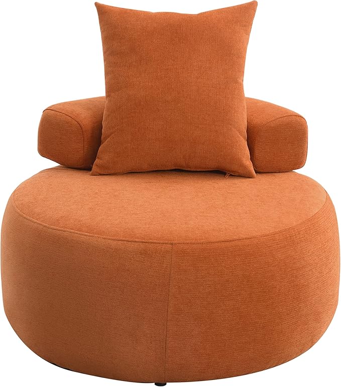 32 Solid Wood Lounge Chair with Pillow Easy to Move Modern Chenille Reading Chair High Stretch Round Sofa for Bedroom Living Room Lounge Hotel 3 Colors
