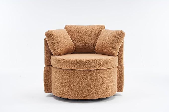 Fabric Swivel and Storage Chair with Back Cushion for Living RoomKhaki